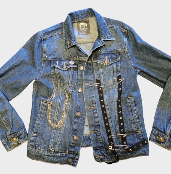 The Clash Custom Studded Vintage Recycled Band Denim Jacket The Clash Custom Studded Vintage Recycled Band Denim Jacket