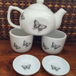 Butterfly tea set, gothic tea cup, insect tea set, gothic tea set, tea pot, tea cups, creepy tea set, punk tea set, creepy crawly tea set,