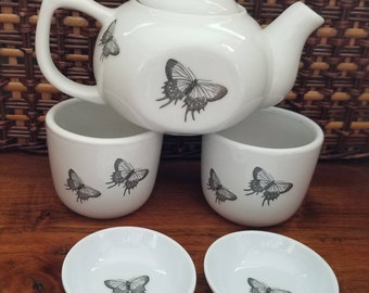 Butterfly tea set, gothic tea cup, insect tea set, gothic tea set, tea pot, tea cups, creepy tea set, punk tea set, creepy crawly tea set,