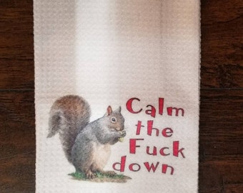 Sweary Squirrel Tea Towel, Sarcastic Kitchen Decor