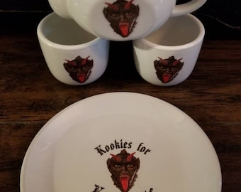 Krampus Tea Set, Holiday Plate and Cups, Creepy Christmas