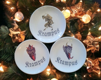Christmas gift, Krampus plate set, Krampus cookies, Krampusnacht, creepy holiday, holiday plates, xmas plate, Krampus gift, unusual gift