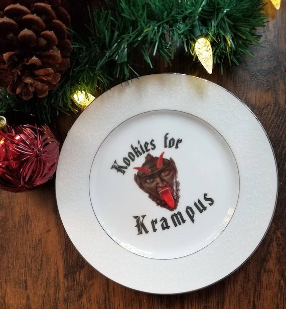 Christmas gift, Krampus plate, Krampus cookies, Krampusnacht, creepy holiday, holiday plates, xmas plate, Krampus gift, unusual gift