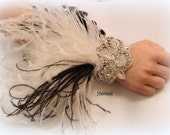Dramatic 1920s corsage, feather corsage, Gatsby corsage, prom corsage, wrist corsage, 1920s wedding, corsages for prom, arm corsage