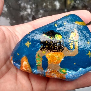 Mermaid painted rock, mermaid decor, coastal garden, beach garden, garden art, garden rocks, mermaid art, african american mermaid