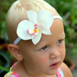 Cream White Orchid Headband: Baby, Toddler, Luau Hair Flower