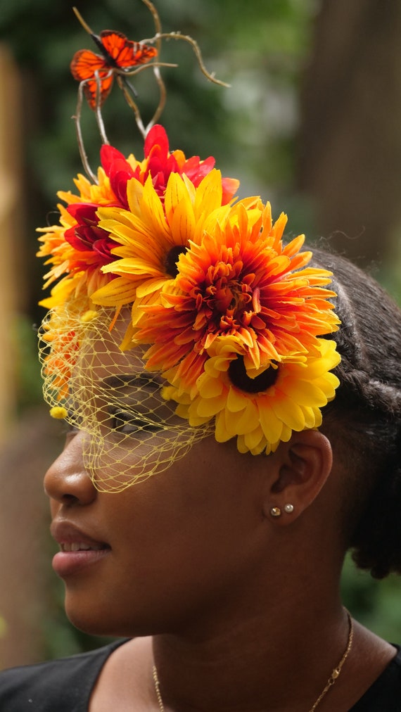 Floral Crown with Orange Sunflowers and Butterflies Amazon.com: Ansuma Artificial Flower Crown Chrysanthemum  main image 2