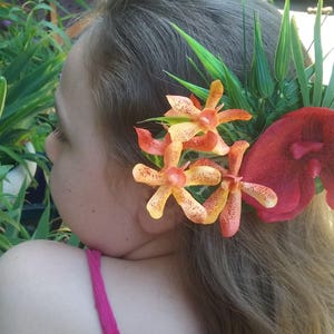 Hula costume piece, Hawaiian luau headpiece, hula flower, luau party costume, tropical hair flower,  Moana party, pin up girl, orchid hair