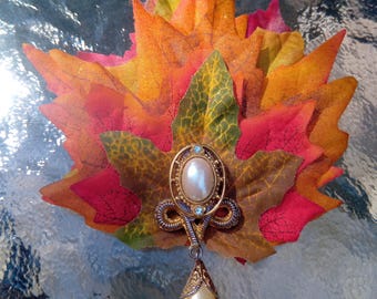 Fascia Per Capelli Autunnale Con Foglie D'acero, Zucca E Tacchino – Strass Di Cristallo, Nodo Largo, Diametro 14 Cm – Regalo Ringraziamento