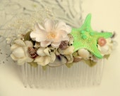 Starfish hair comb, starfish hair piece, seashell hair comb, seashell hair piece, beach themed hair piece,  seashell accessories