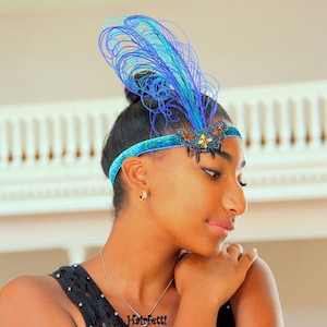Peacock Flapper Headband: Blue Gatsby 1920s Headpiece