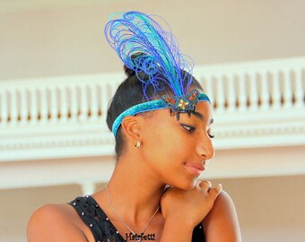 Tiara de pavão estilo flapper: Gatsby azul, anos 1920