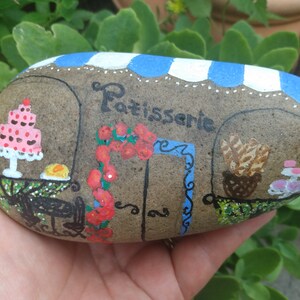 French Bakery Painted Garden Rock: Weather Resistant Decor