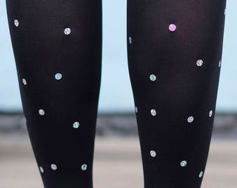 Holographic Spots Polka Dot Tights - Sparkle Tights in Silver Gold Pink Green Red
