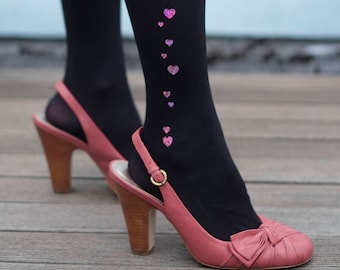 Sparkle Heart Tights - Pink or Red or Gold or Silver