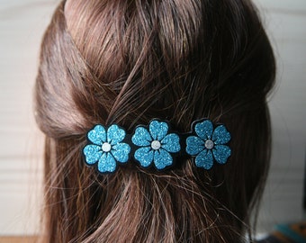 Hair Clip, Blue Flower Hair Barrette