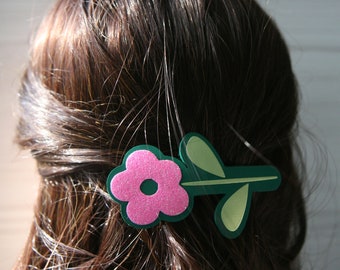 Hair Clip, Pink Flower Hair Barrette