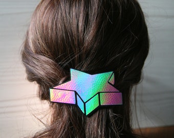 Hair Clip, Silver Star Rainbow Hair Barrette