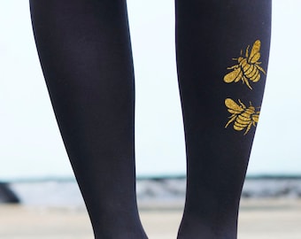 Gold or Silver Bee Tights - Printed Insect Tights