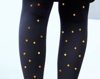 Sparkly Spotted Polka Dot Tights in Metallic Gold or Silver