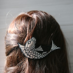 Hair Clip, Koi Fish Hair Barrette in Metallic Silver or Gold image 1