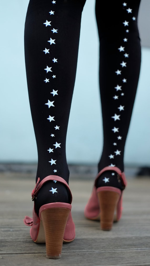 Star Seam Tights - Gold or Silver or Reflective Printed Stars