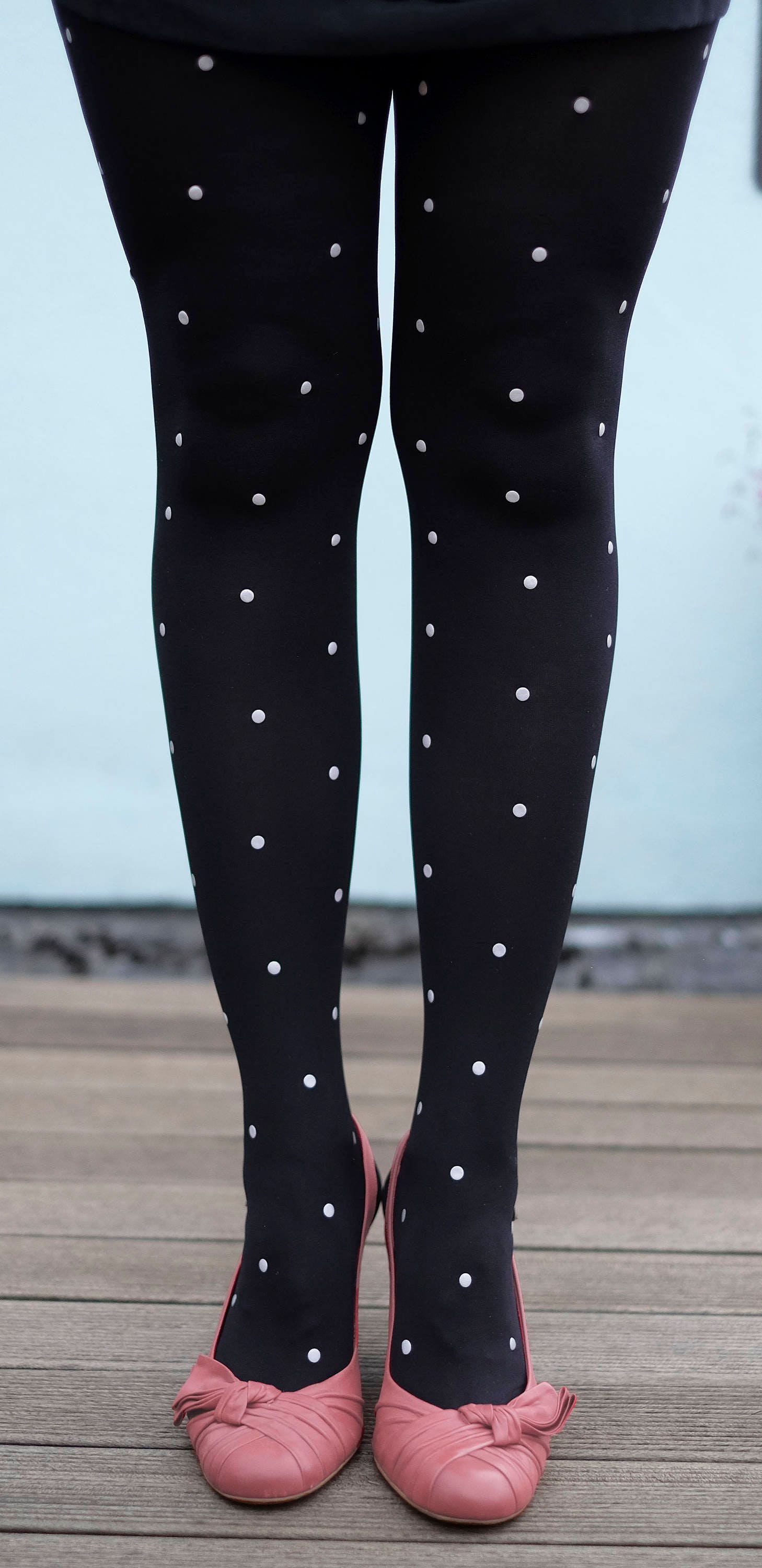 Women's Polka Dot Tights White Dotty Patterned Tights on Black Plus Size  Tights Available 
