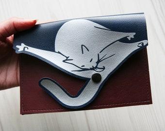 Vegan Leather Cat Licking Butt Purse Pouch or IPad case/Clutch purse