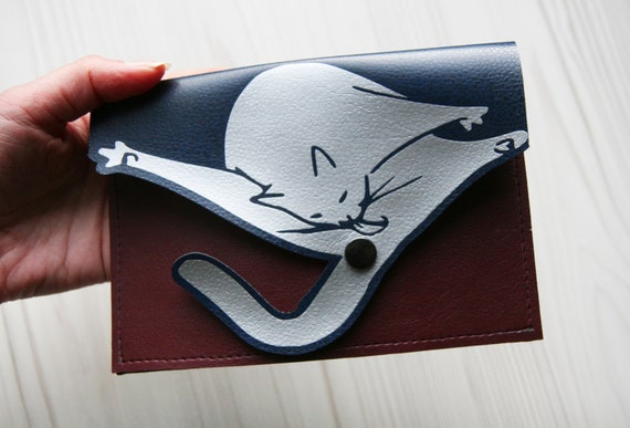 Vegan Leather Cat Licking Butt Purse Pouch or IPad case/Clutch purse
