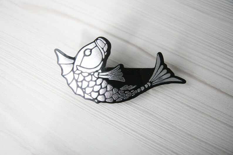 Hair Clip, Koi Fish Hair Barrette in Metallic Silver or Gold image 5