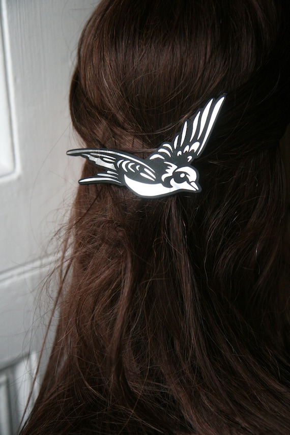 Bird Hair Barrette, Silver or Gold Flying Bird Clip