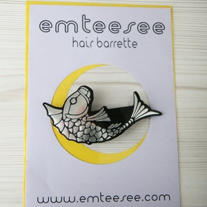 Hair Clip, Koi Fish Hair Barrette in Metallic Silver or Gold image 3