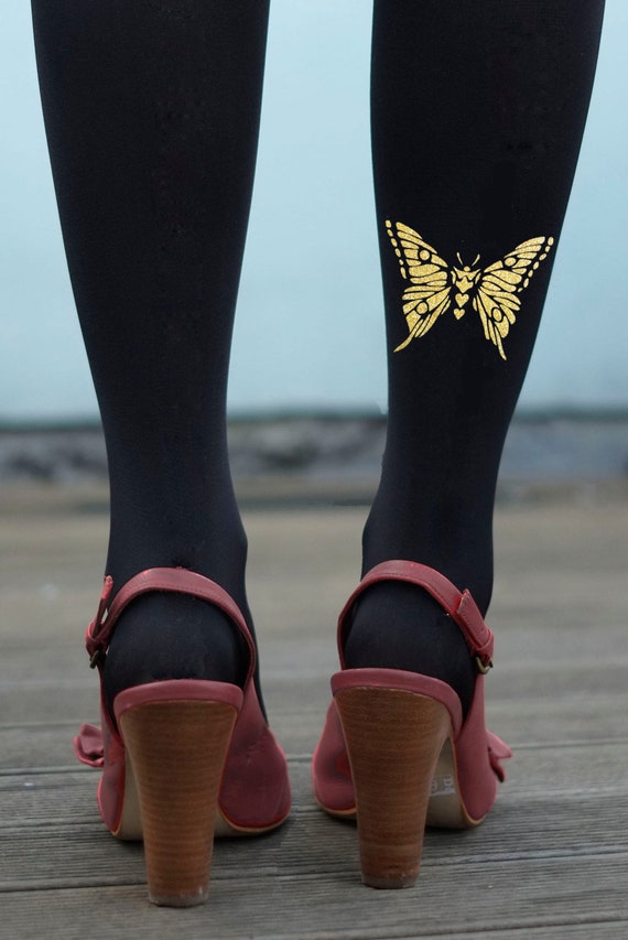 Butterfly Tights Gold or Silver Butterfly Print 