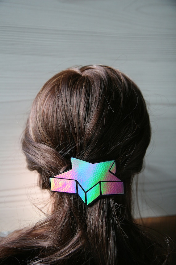 Hair Clip, Silver Star Rainbow Hair Barrette