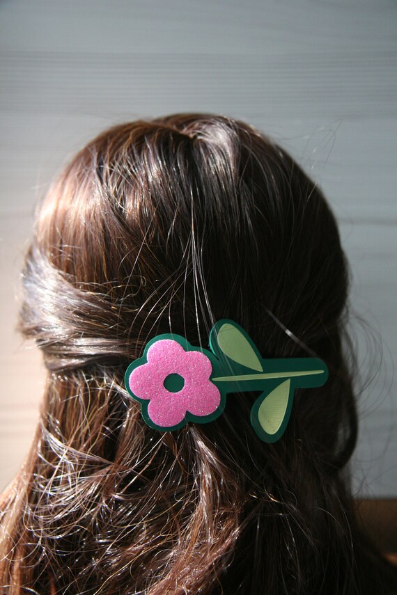 Hair Clip, Pink Flower Hair Barrette