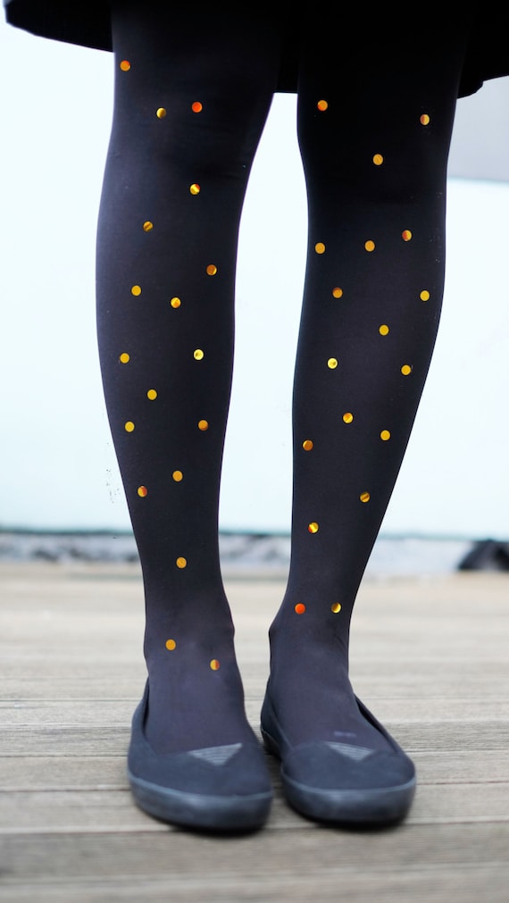 Sparkly Spotted Polka Dot Tights in Metallic Gold or Silver