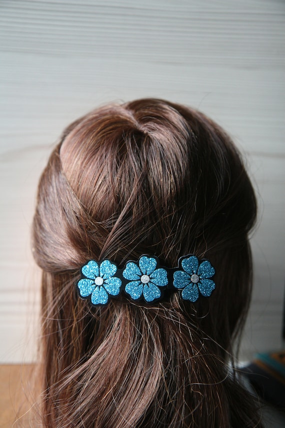 Hair Clip, Blue Flower Hair Barrette