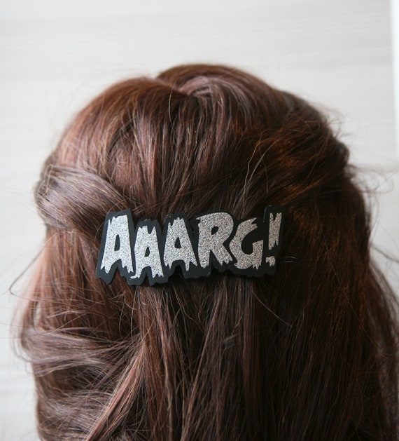 Comic Book Scream Hair Barrette in Silver or Gold, Aaarg! Hair Clip