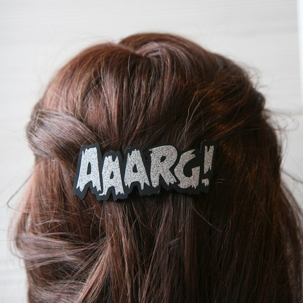 Comic Book Scream Hair Barrette in Silver or Gold, Aaarg! Hair Clip