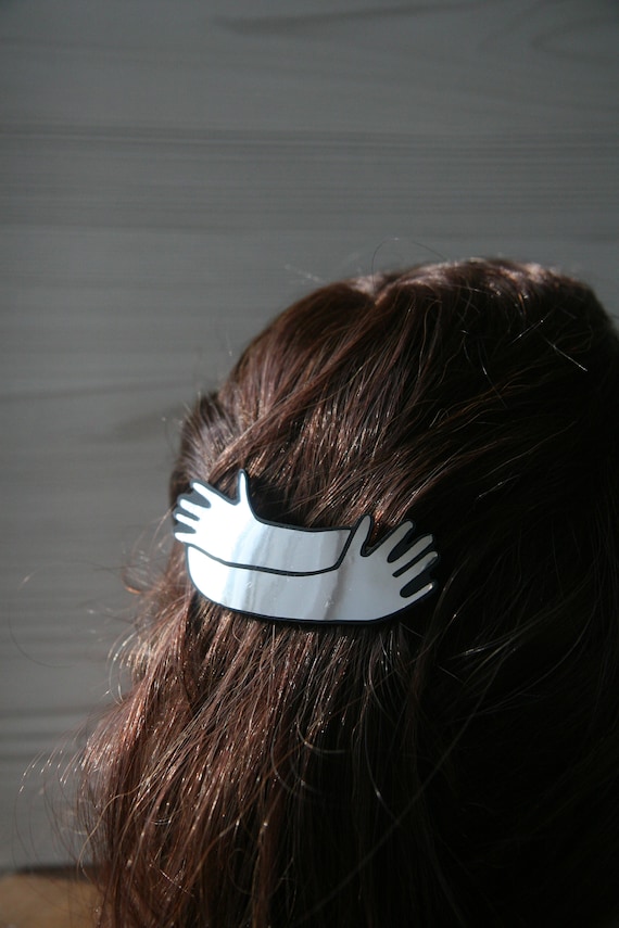 Hugs Hair Barrette in Silver or Gold, Hand Hair Clip