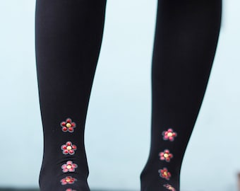 Sample Sale - Embellished tights studded and printed flower stripe