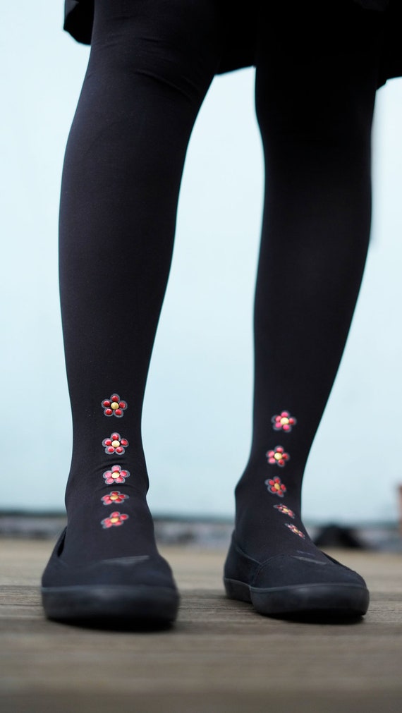 Sample Sale - Embellished tights studded and printed flower stripe