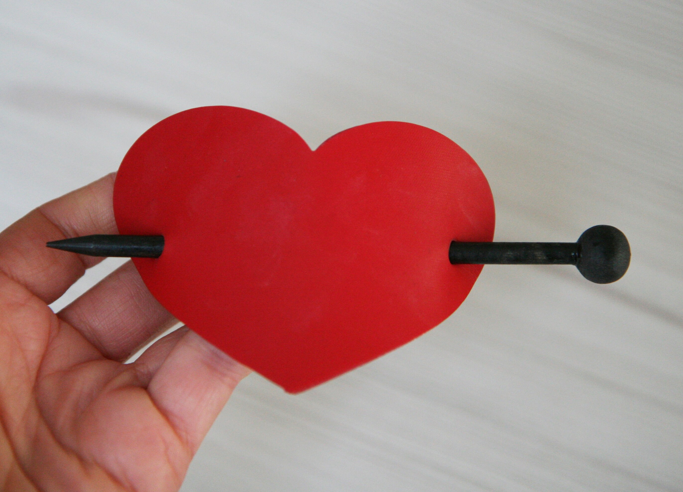 Hair Clip, Red Heart Hair Barrette with Stick
