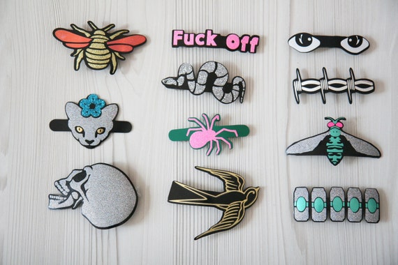 Hair Clip Sample Sale, Bee, Skull, Bird, Insect, Cat Hair Barrette