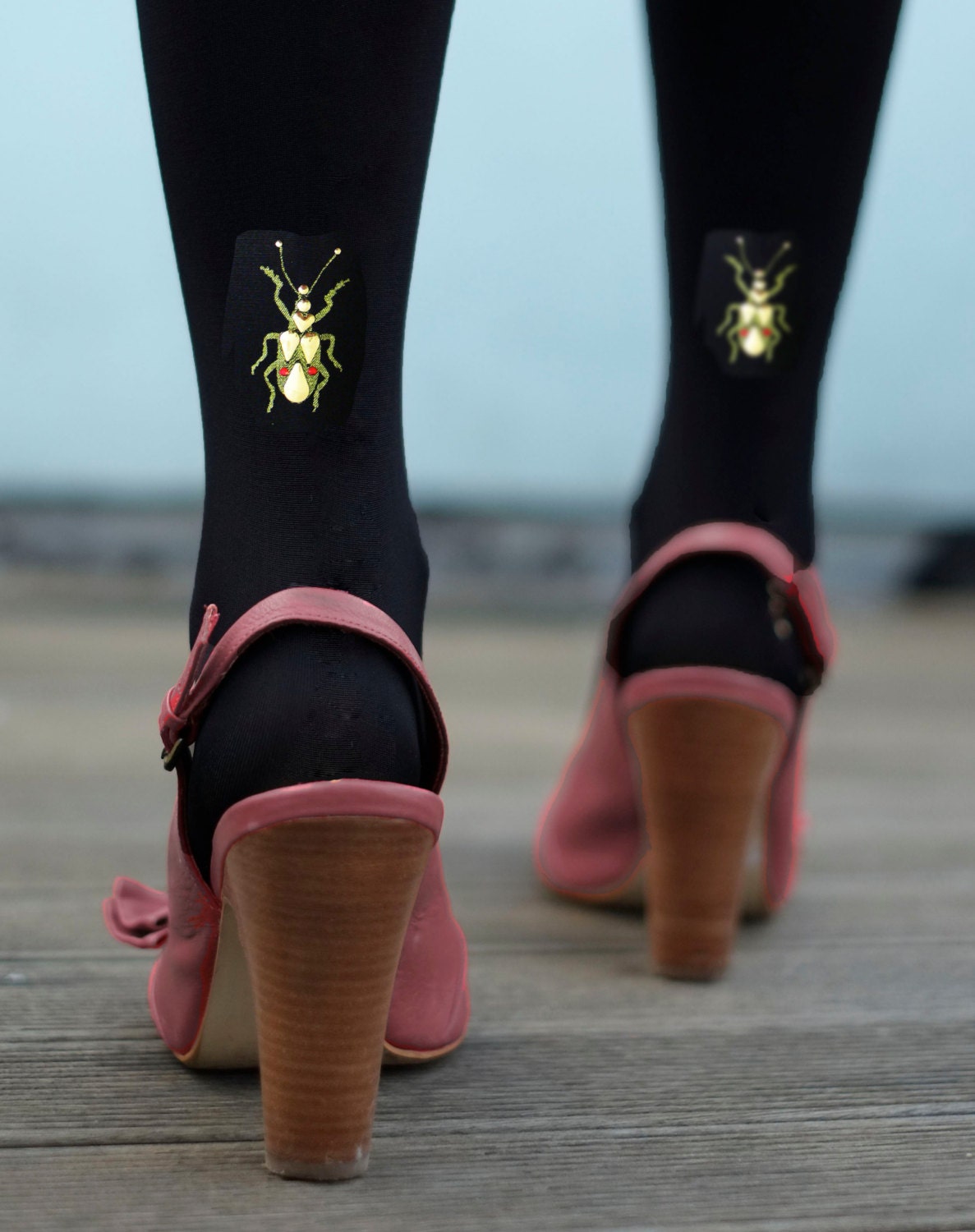 Printed and Studded Insect Tights Gold or Silver