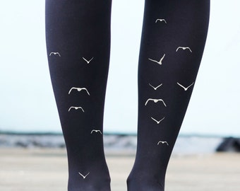 Tattoo Tights Flock of Birds print Gold or Silver