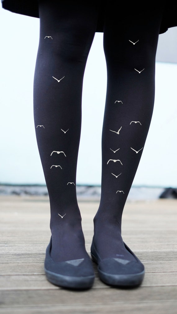 Tattoo Tights Flock of Birds print Gold or Silver