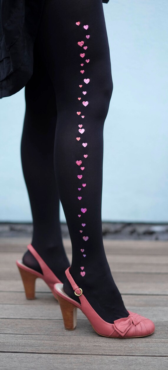 Sparkle Heart Tights - Pink or Red or Gold or Silver