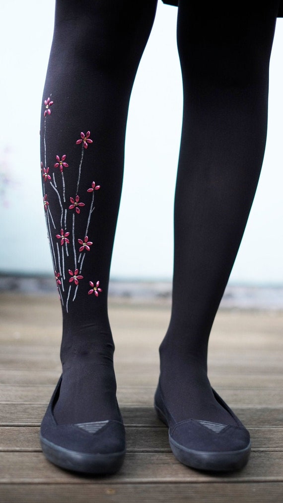 Sample - printed and studded flower Tights in Blue flowers