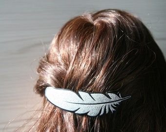 Feather Hair Barrette, Silver or Gold Feather Hair clip